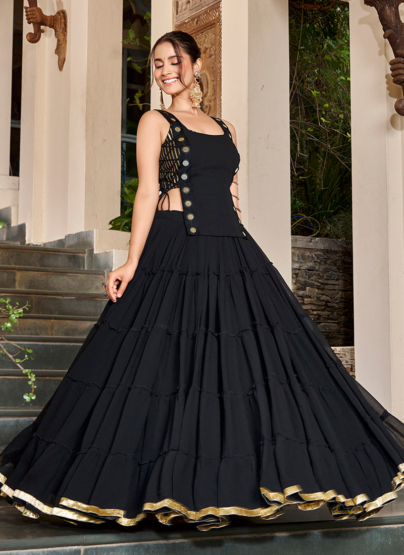 Black Mirror Embroidered Lehenga Choli With Koti