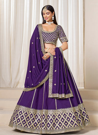 Purple Silk Wedding Lehenga Choli