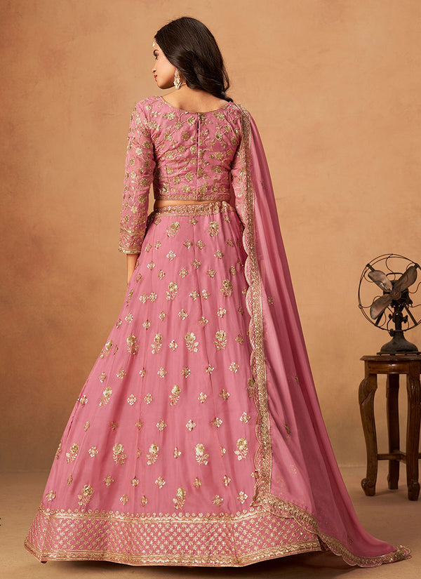 Rose Pink Embroidery Traditional Lehenga Choli