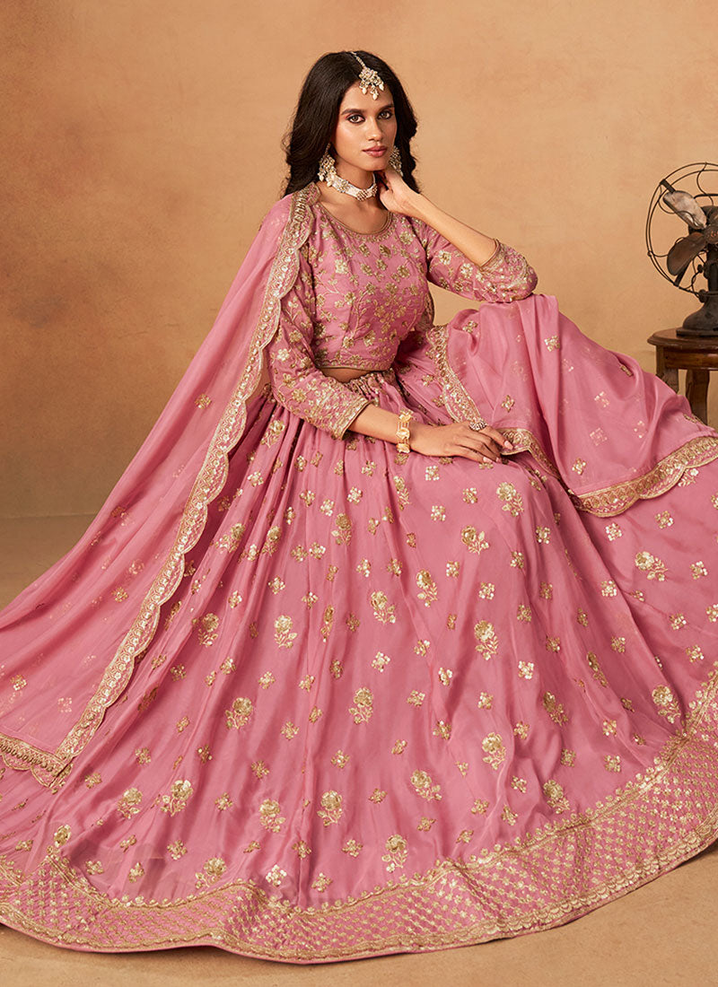 Rose Pink Tradition Lengha Choli At Hatkay