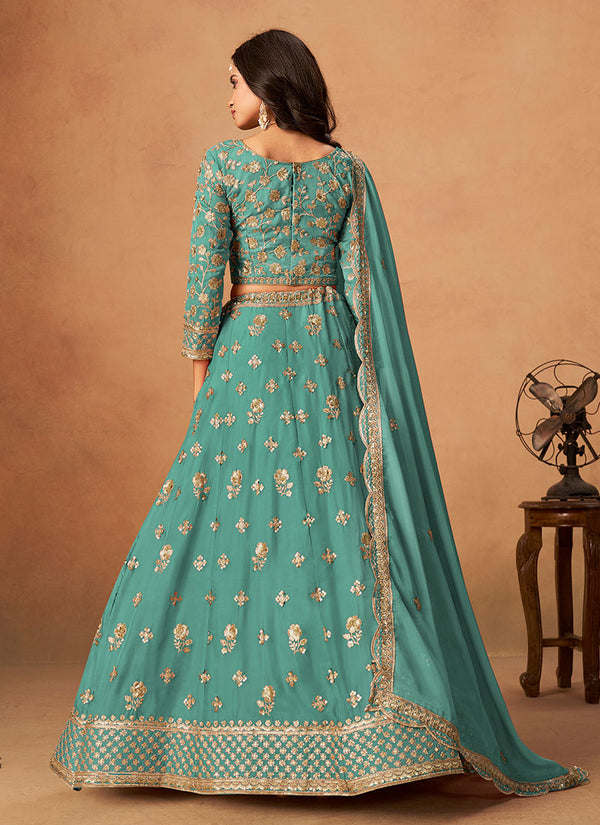 Teal Green Embroidery Traditional Lehenga Choli
