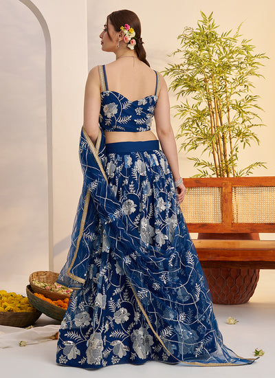 Buy Royal Blue Lehenga Choli In Singapore