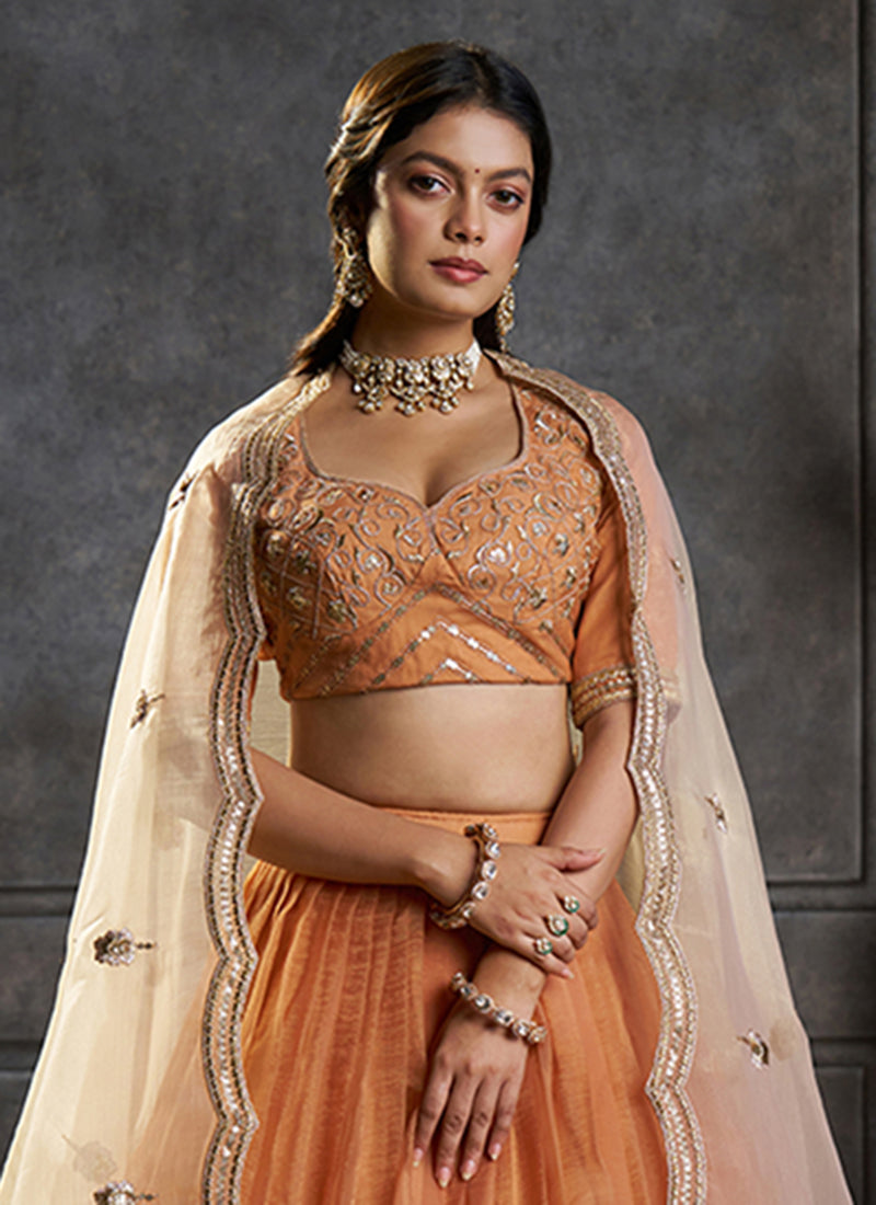Orange Embroidered Lehenga Choli For Festival