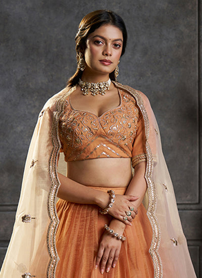 Orange Embroidered Lehenga Choli For Festival