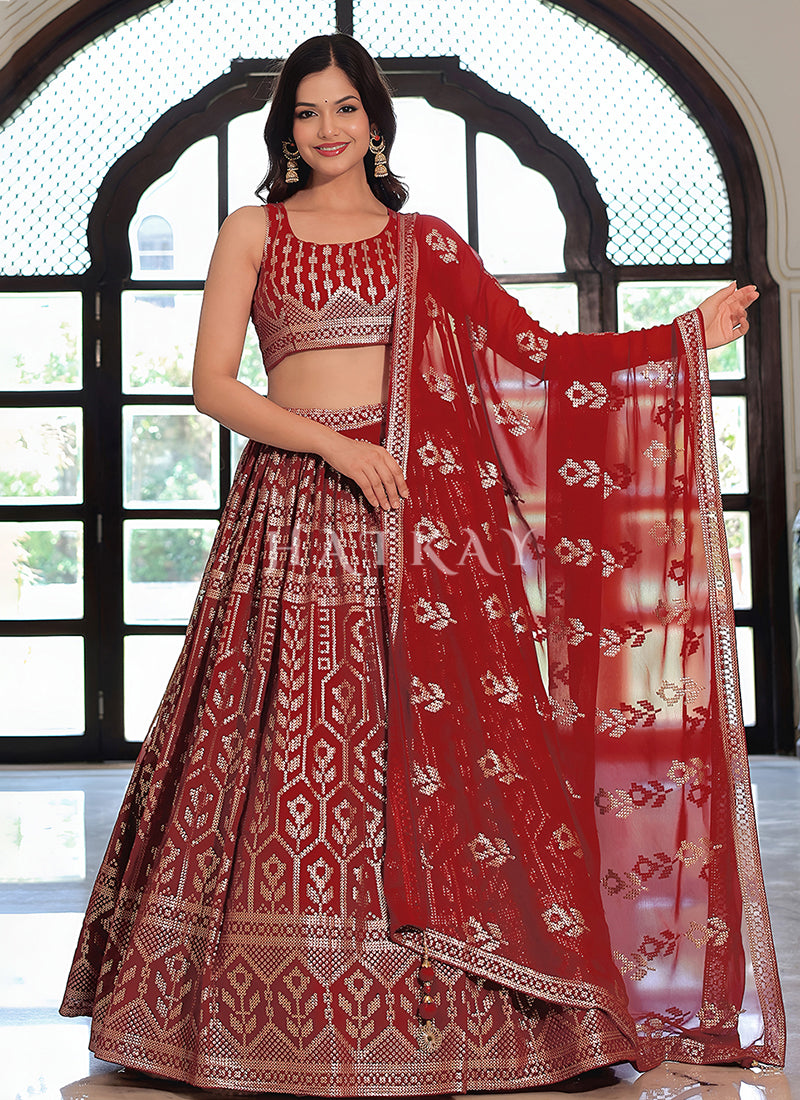 Buy Maroon Fetsive Lehenga Choli In UK