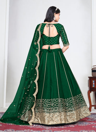 Buy Bottle Green Lehenga Choli In UK