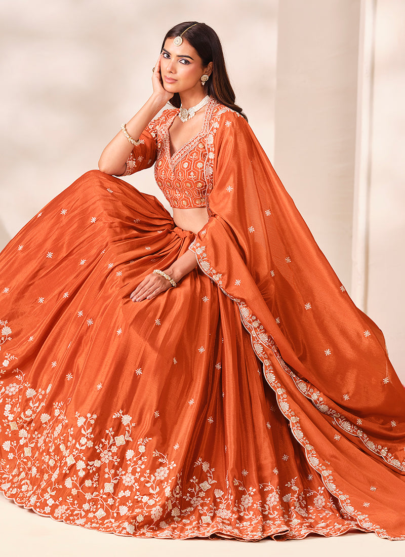 Orange Traditional Lehenga Choli for Women