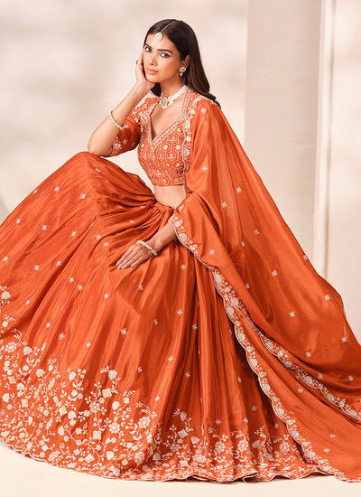 Orange Traditional Lehenga Choli for Women