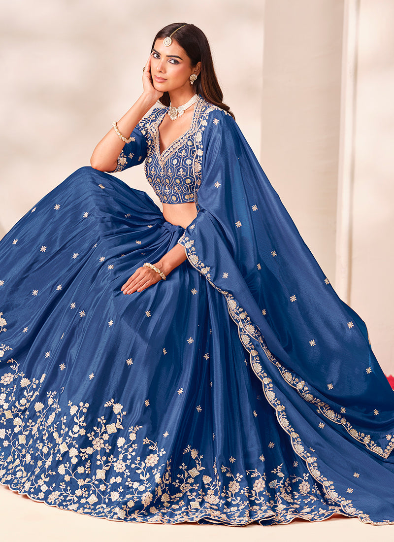 Dark Blue Wedding Lehenga Choli For Women