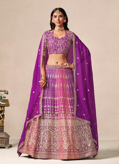 Purple And Magenta Traditional Embroidered Lehenga Choli