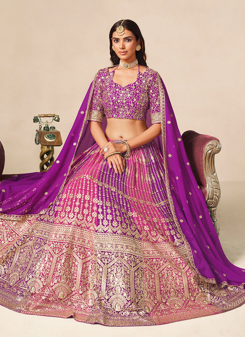 Purple And Magenta Traditional Embroidered Lehenga Choli
