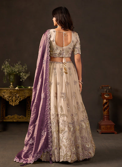 Shop Beige And Purple Party Lehenga Choli In New Zealand