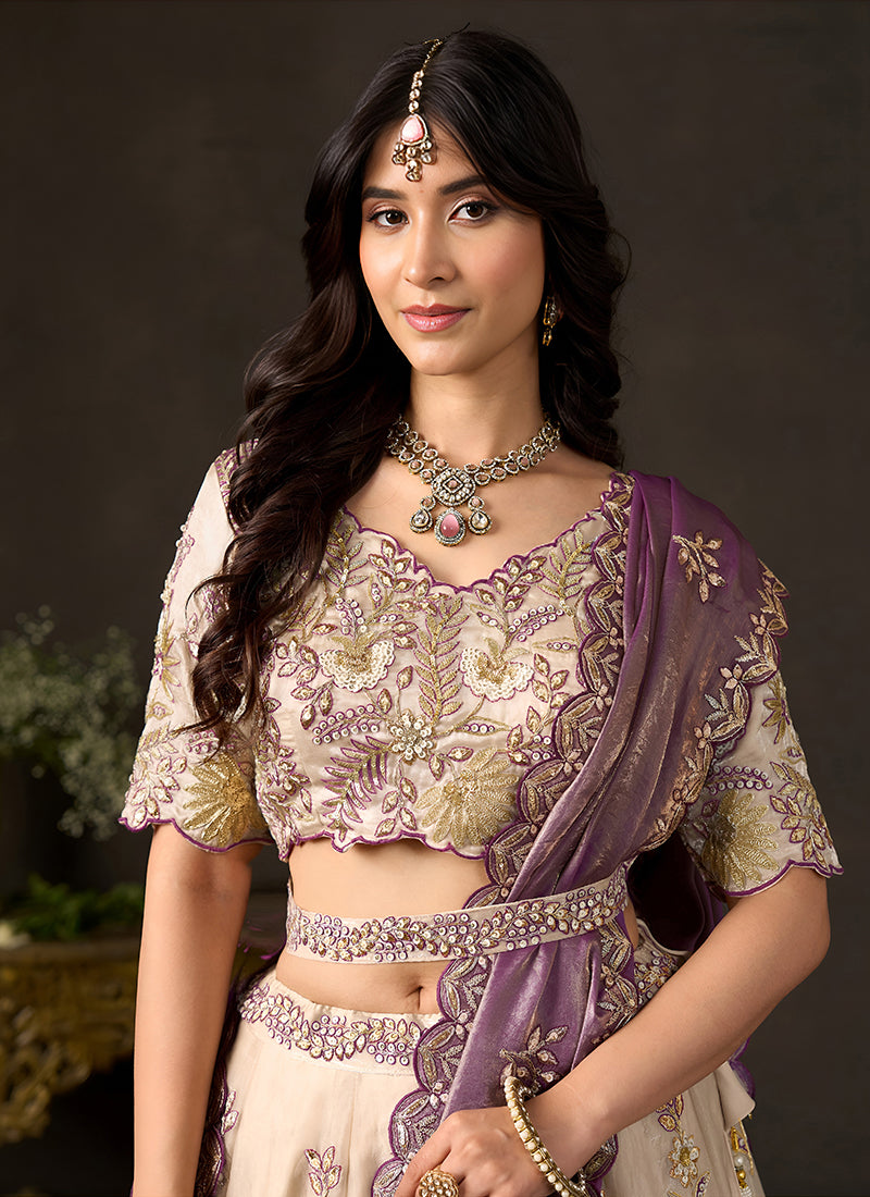 Beige And Purple Designer Lehenga Choli In UK