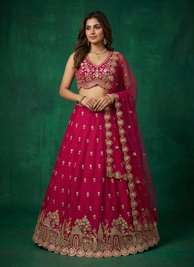 Pink Embroidered Wedding Lehenga Choli
