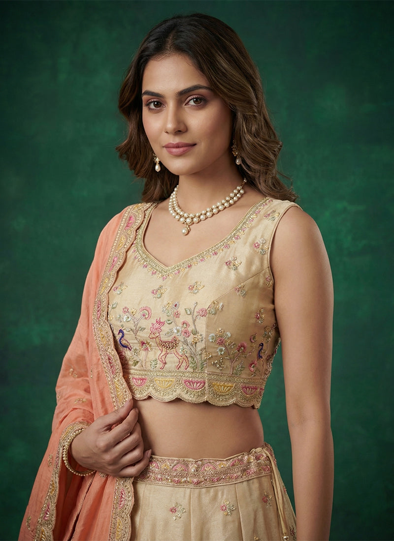 Shop Golden Peach Wedding Lehenga Online