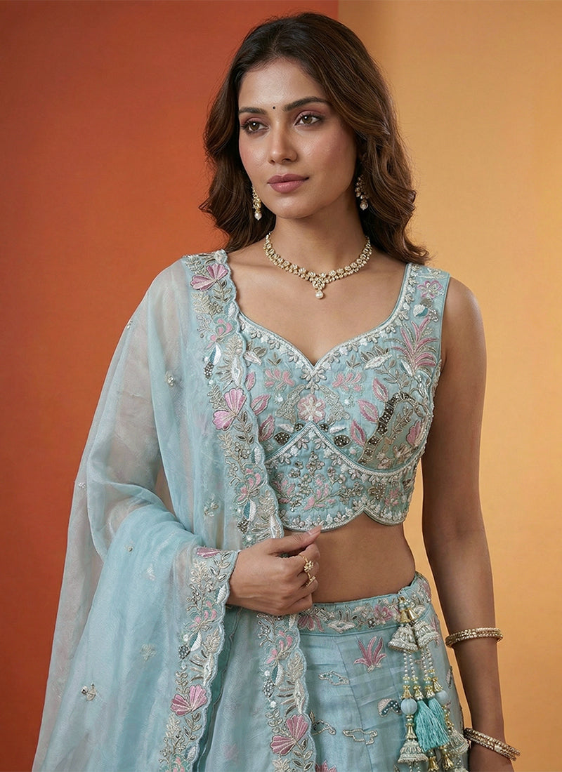 Shop Powder Blue Lehenga Online