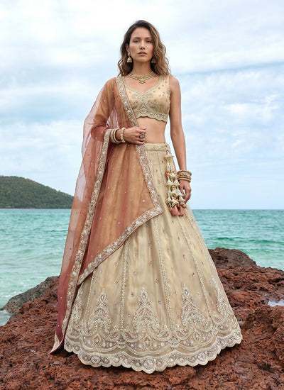 Champagne Rust Embroidered Wedding Lehenga Choli