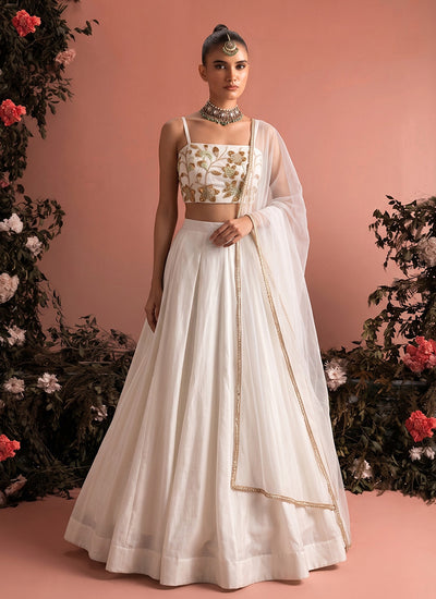 White Hand Work Bollywood Lehengas - Hatkay