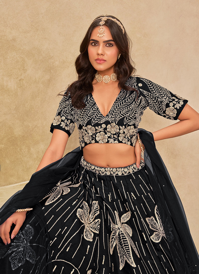 Shop Black Silk Lehenga Online At Hatkay