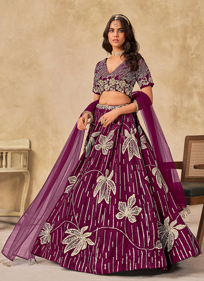 Purple Sequins Lehenga Choli