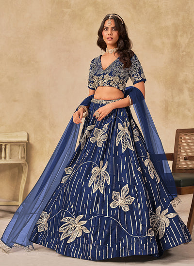 Dark Blue Sequins Lehenga Choli