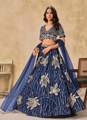 Dark Blue Sequins Lehenga Choli