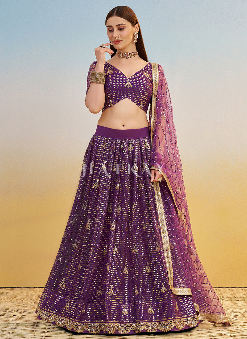 Purple Embroidered Lehenga Choli
