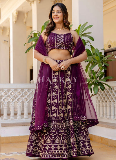 Shop Purple Embroidered Lehenga Choli