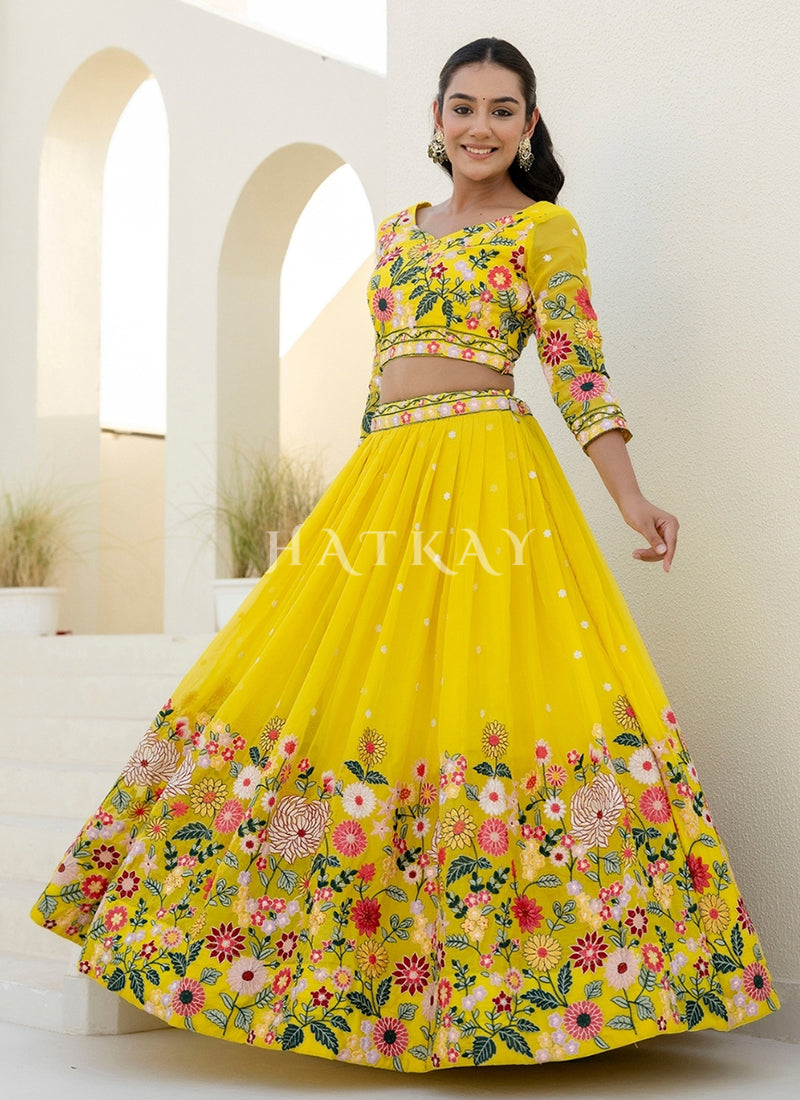 Buy Latest Wedding Wear Yellow Colored Lengha Choli Online
