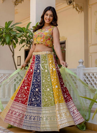 Buy Green And Yellow Bollywood Lahenda Choli