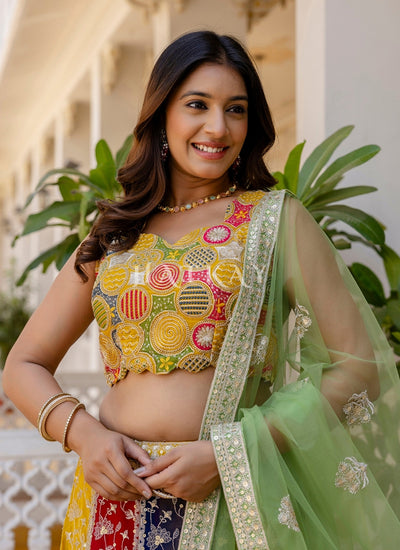 Buy Green And Yellow Lehenga Choli In Canada