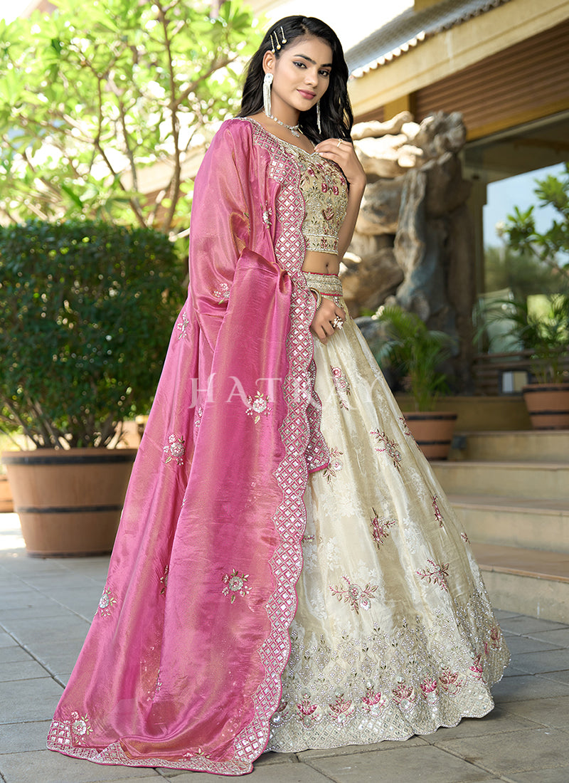 Ivory And Pink Wedding Lehenga Choli