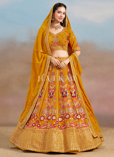 Yellow Multi Embroidered Bridal Lehenga Choli
