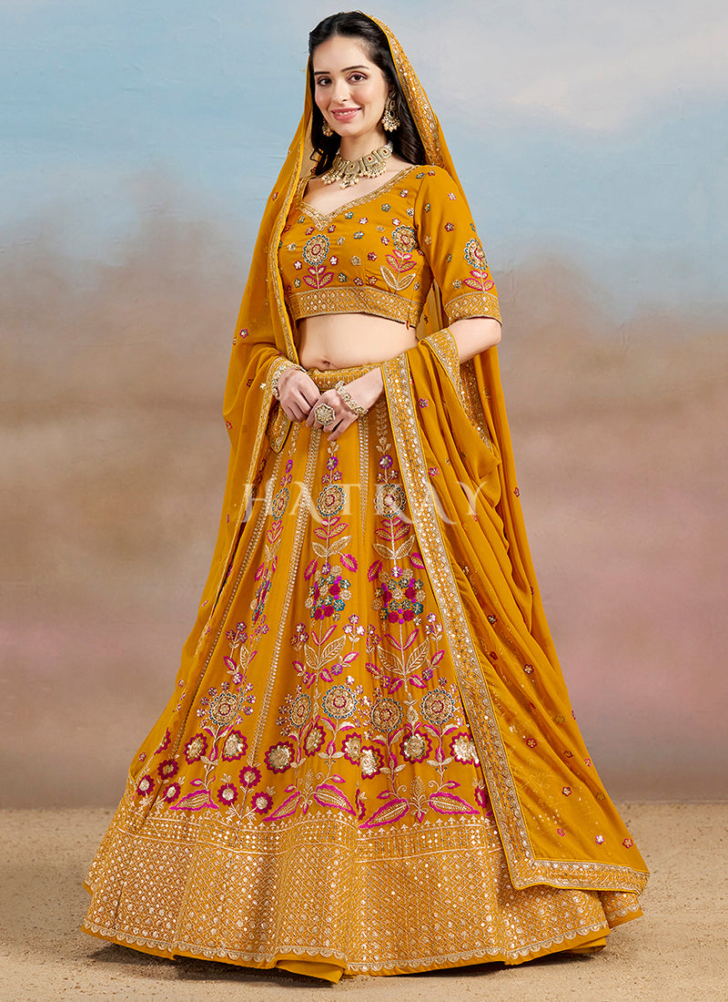 Yellow Embroidered Bridal Lehenga Choli