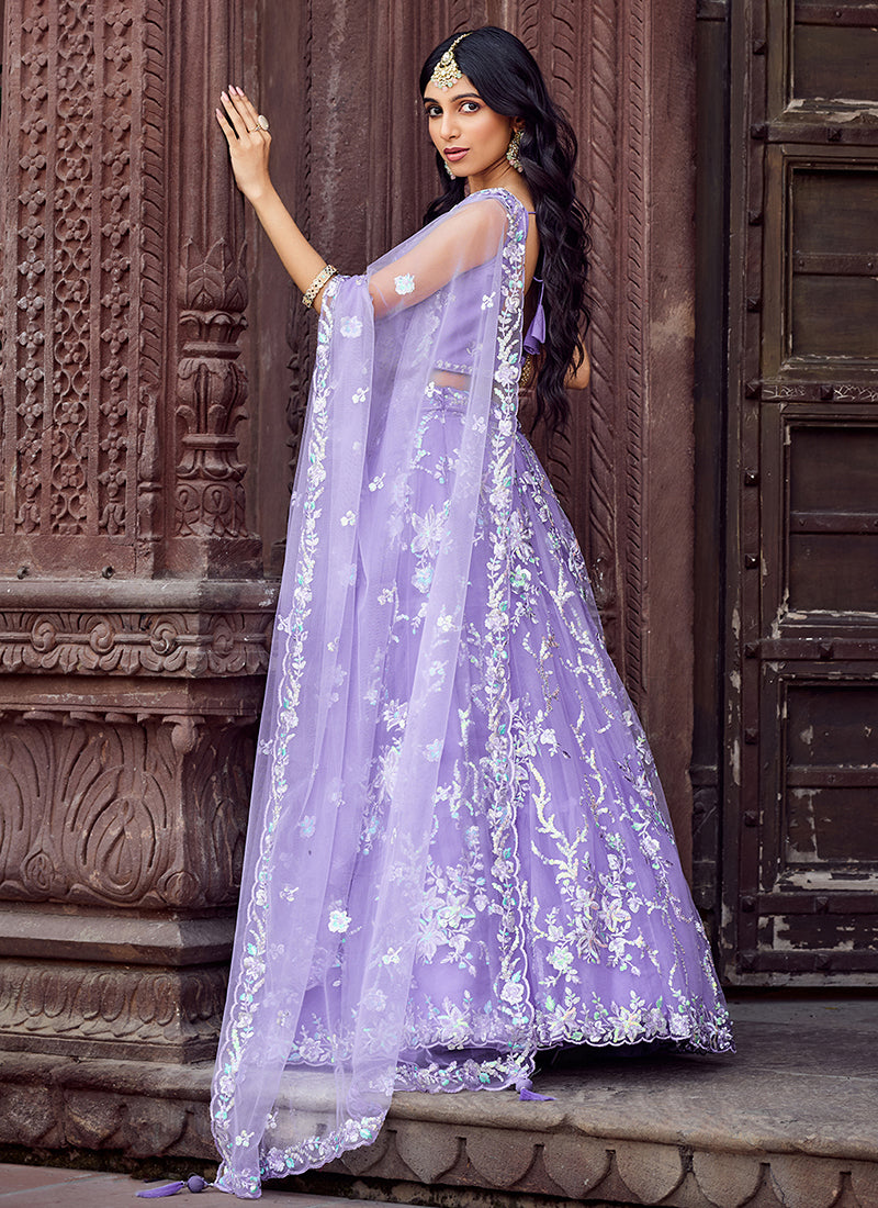 Lavender Multi Embroidery Lehenga Choli - Hatkay.com