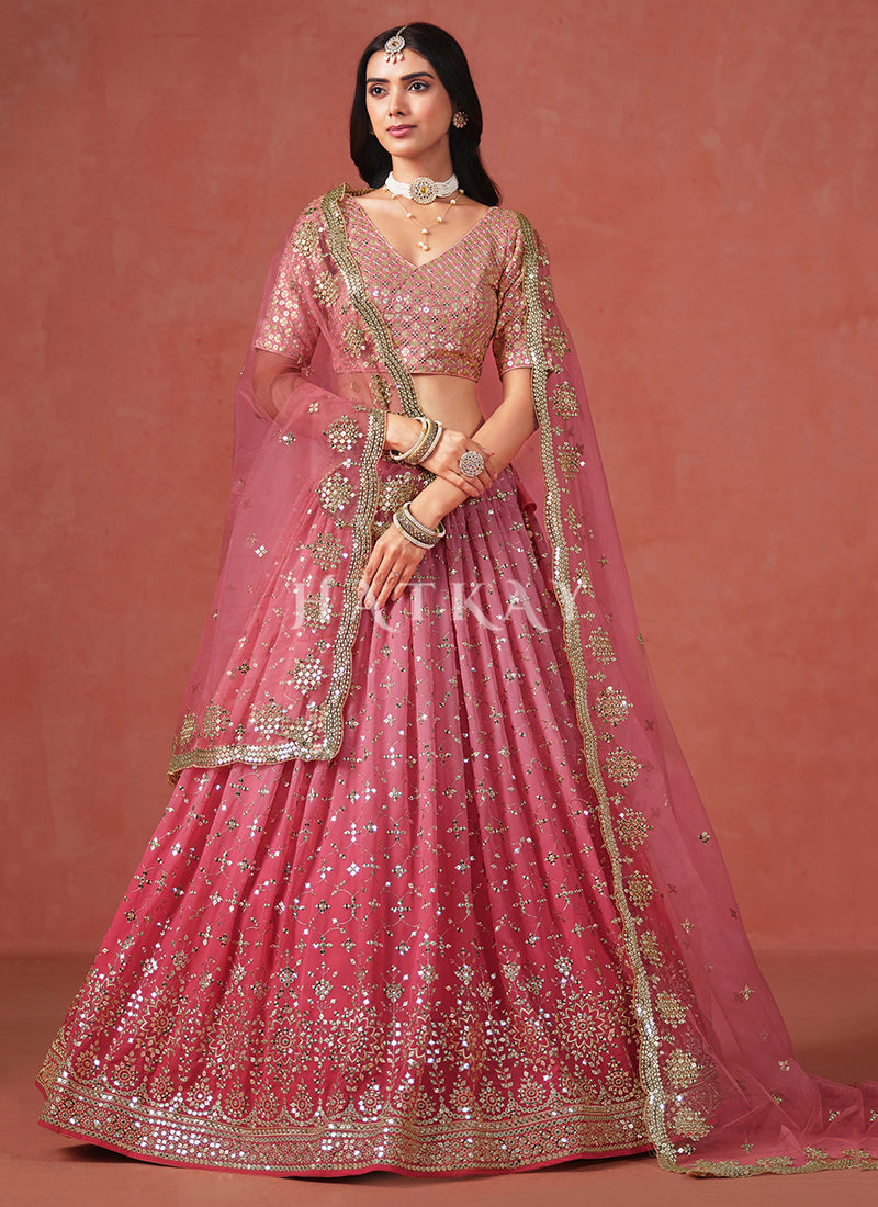 Peach Embroidered Bridal Lehenga Choli