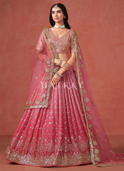 Peach Embroidered Bridal Lehenga Choli
