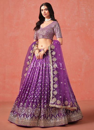 Purple Embroidered Bridal Lehenga Choli
