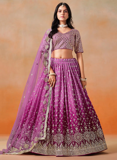 Magenta Ombré Embroidered Bridal Lehenga Choli