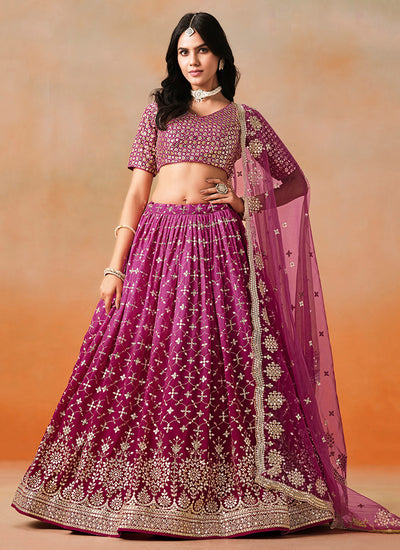 Red Pink Ombré Embroidered Bridal Lehenga Choli