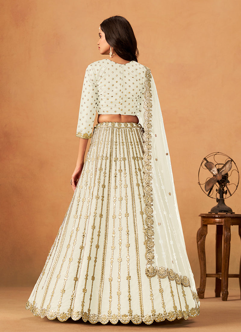 Ivory White Zari Embroidery Festive Lehenga Choli