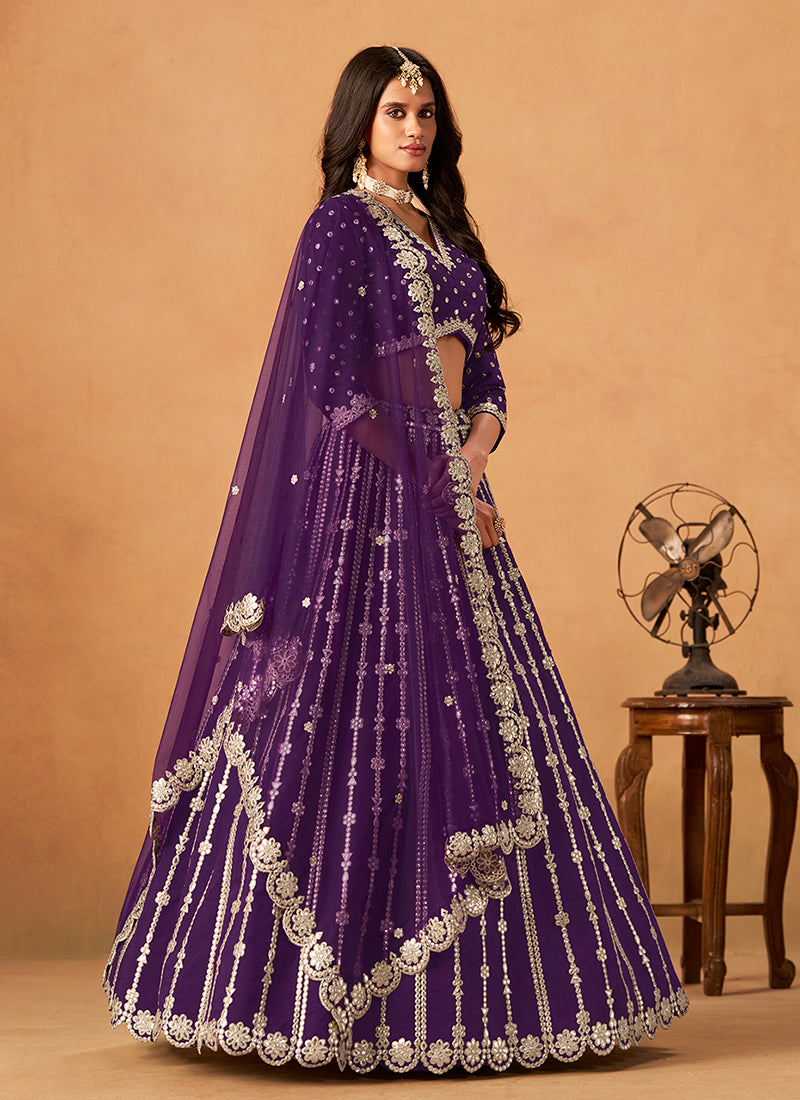 Purple Zari Embroidery Festive Lehenga Choli