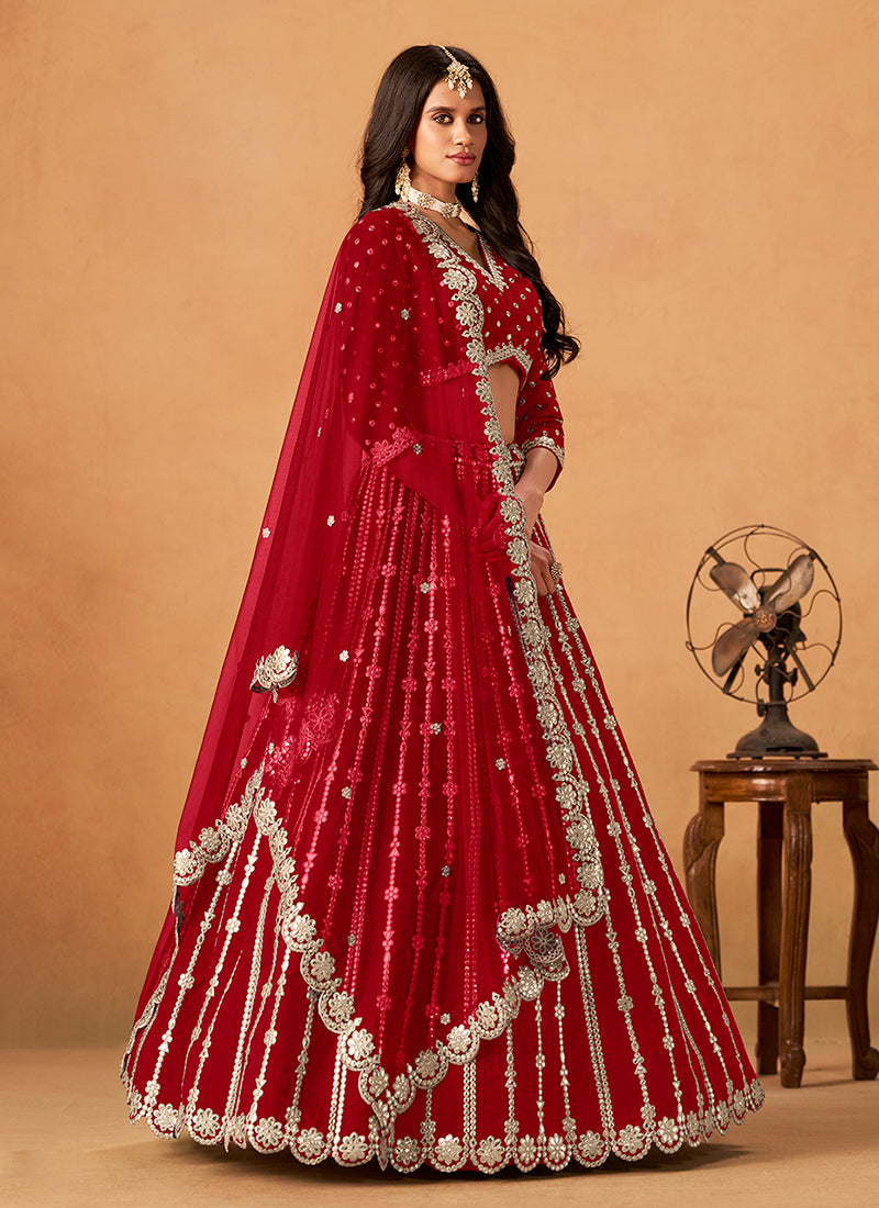 Bridal Red Zari Embroidery Festive Lehenga Choli