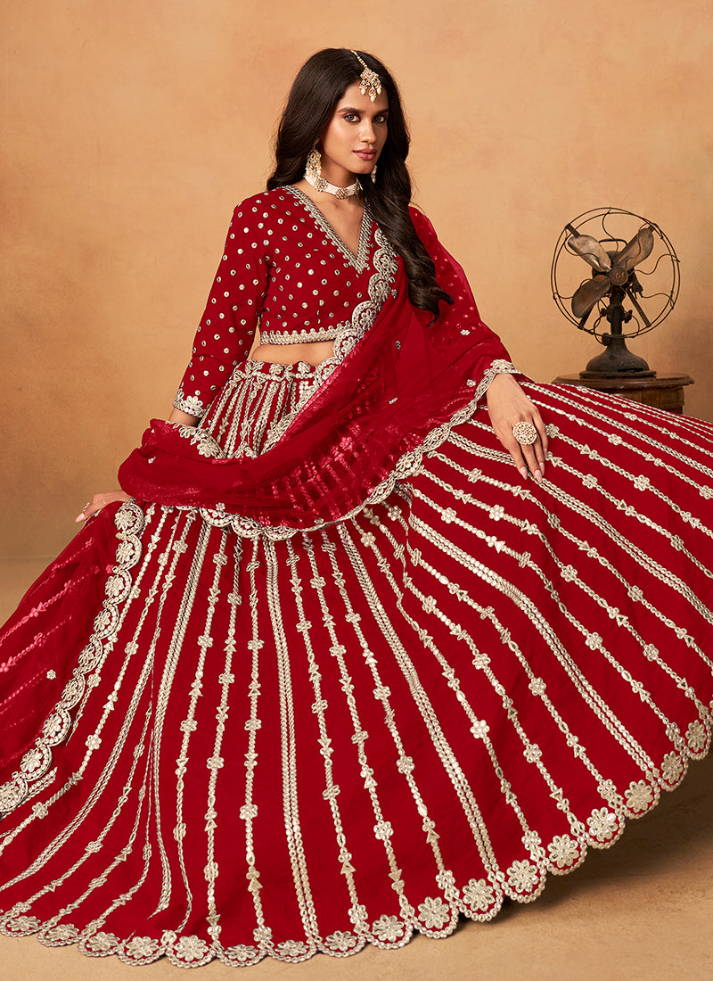 Bridal Red Zari Embroidery Festive Lehenga Choli