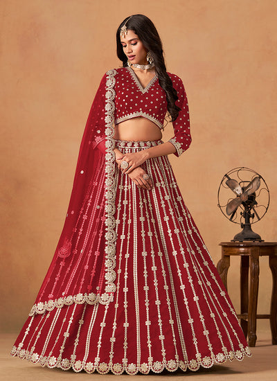 Bridal Red Zari Embroidery Festive Lehenga Choli