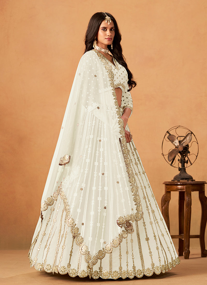 Ivory White Zari Embroidery Festive Lehenga Choli