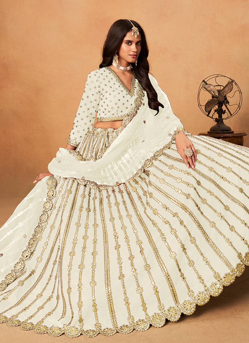 Ivory White Zari Embroidery Festive Lehenga Choli