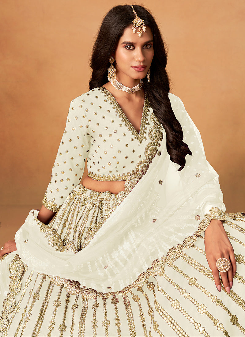 Ivory White Zari Embroidery Festive Lehenga Choli