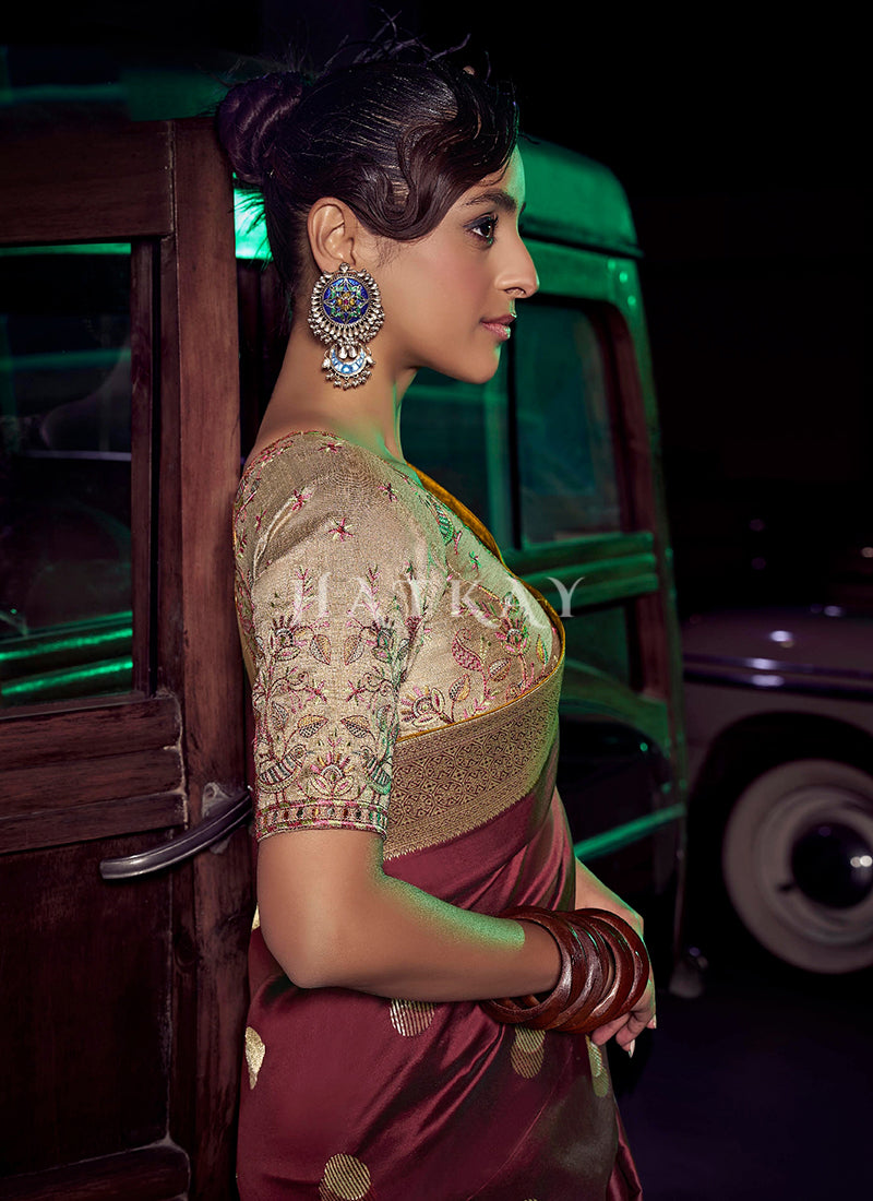 Maroon And Beige Wedding Saree