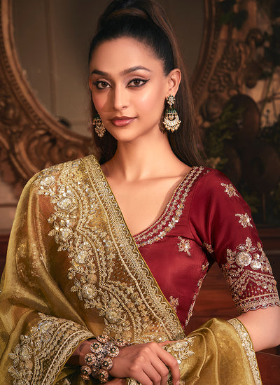 Mustard And Red Sari Online